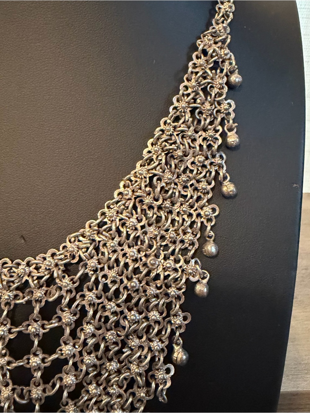Tribal Festival Chainmail Bib Necklace & 2 Floral Hand Slave Bracelets Ring #K83 - Picture 6 of 14